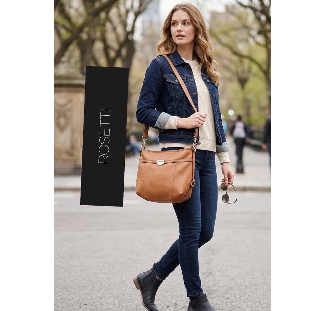 Rosetti Cognac Brown Faux Leather Triple Compartment Crossbody Bag Y2K